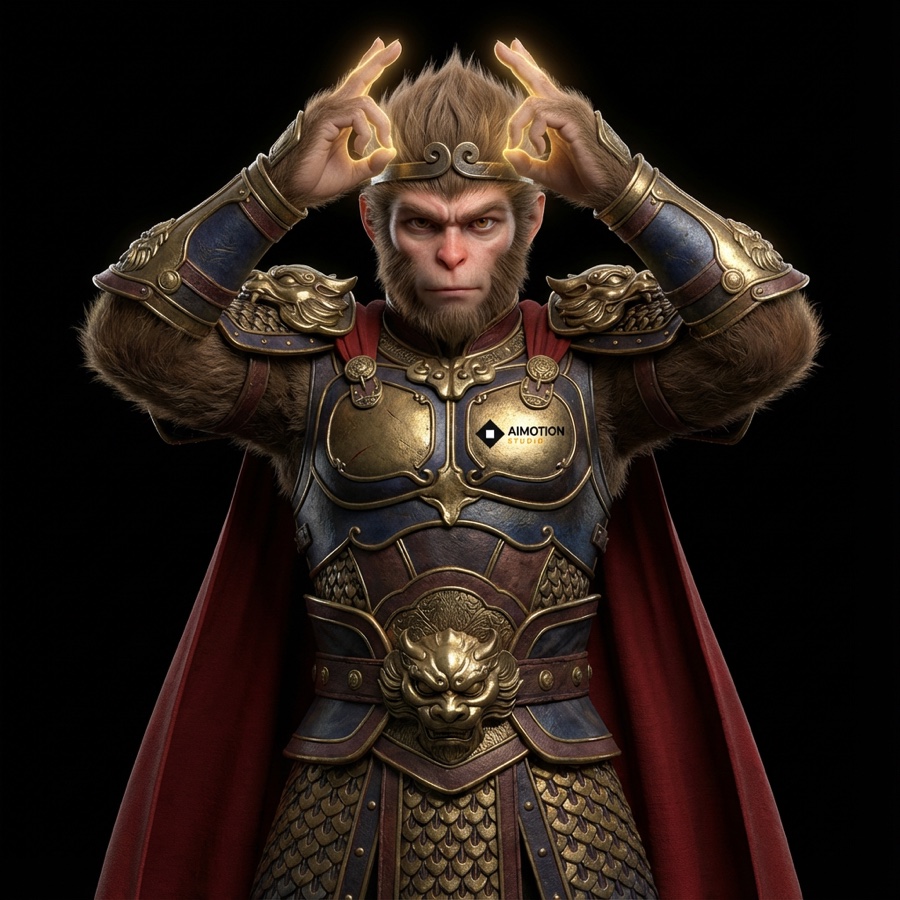 WUKONG — official character portrait, golden armor and red cape